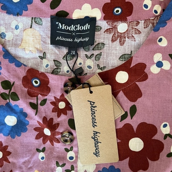 MODCLOTH x PRINCESS HIGHWAY Mauve Floral A-Line Button Down Dress with belt NWT - Picture 8 of 9